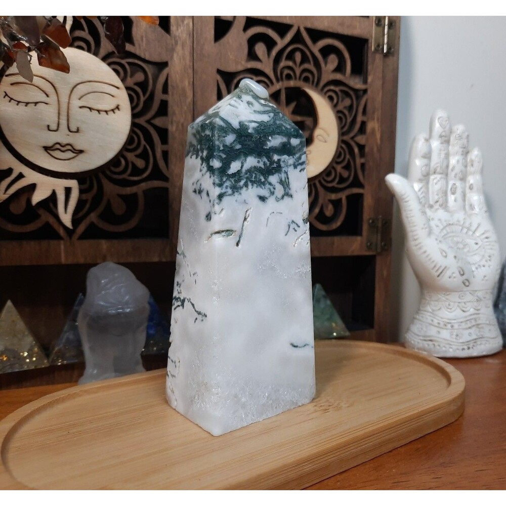 Druzy Moss Agate Crystal Tower